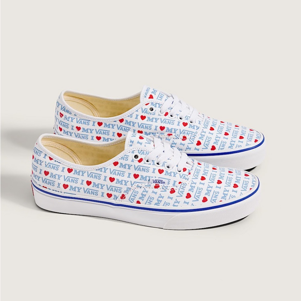 Vans White and Blue Patterned Authentic Shoe I Love my vans unisex size